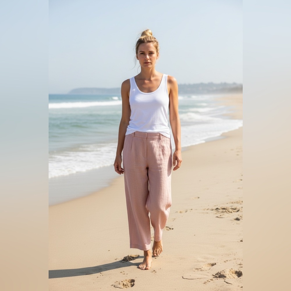 Banana Republic linen high waisted pink Wide Leg Pants - Picture 2 of 8
